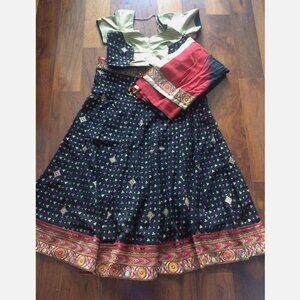 NEW Chaniya Choli Garba Lehengha Red Black Gold Ombre Sari Navartri